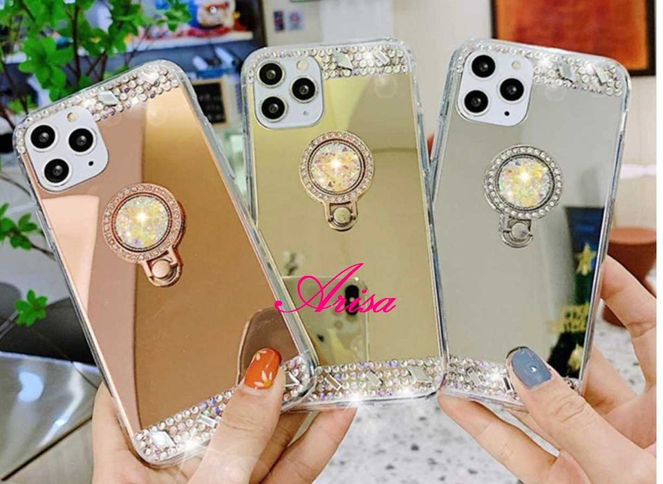 Husa Oglinda + pietricele + inel iPhone 13,13 Mini, 13 Pro, 13 Pro Max