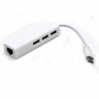 HUB TypeC M - 3xUSB 2.0+ LAN 100Мб/с, 9см новый в упаковке.