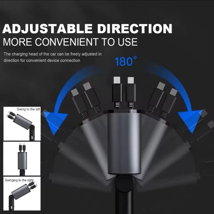Incarcator auto 4 în 1 retractabil 120W