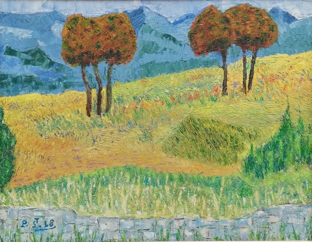 Tablou Peisaj de Vara amintiri după Van Gogh ulei pe panza 41x51cm