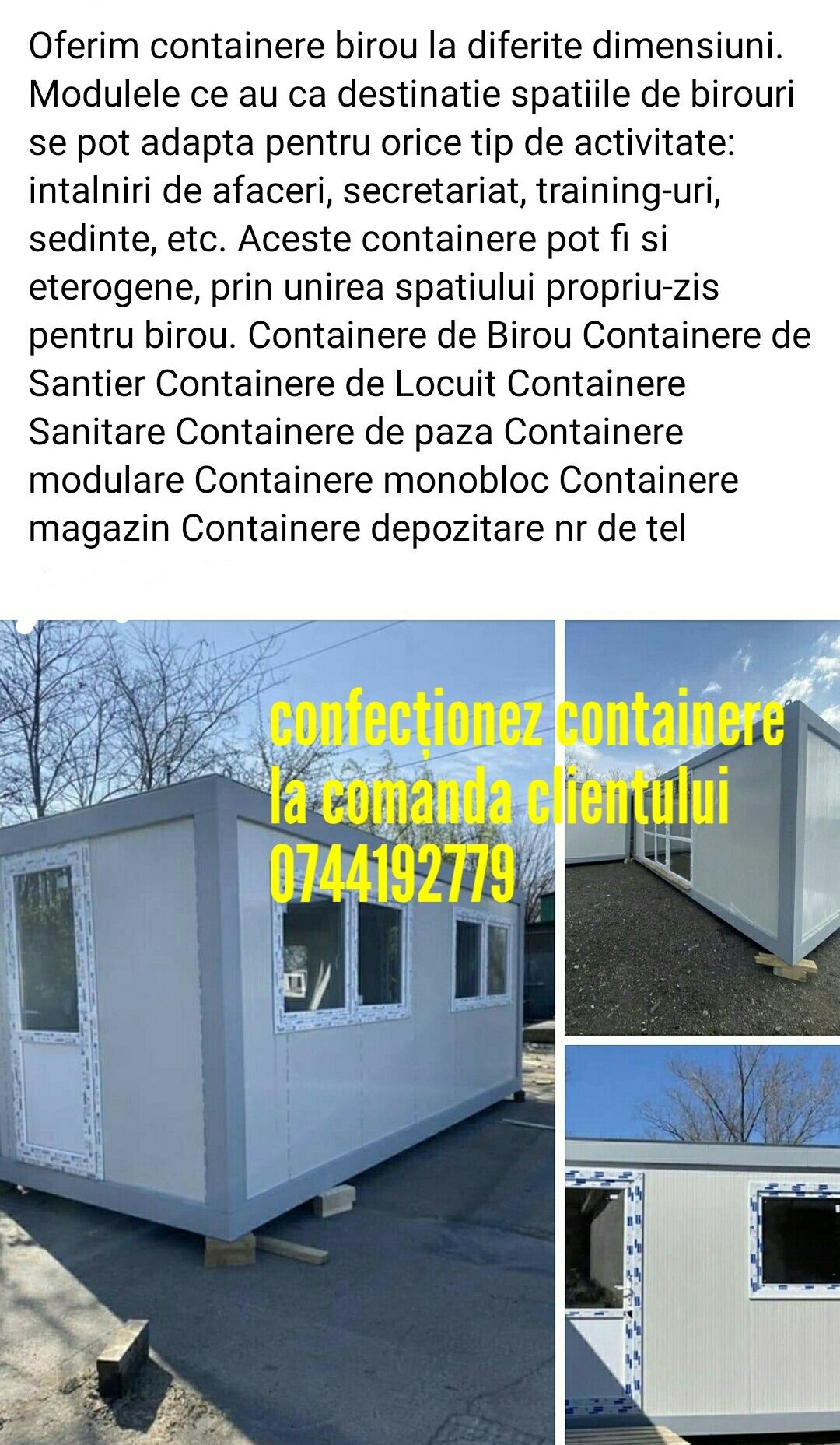 Vand containere tip casă birouri magazine spații fără avans trimit