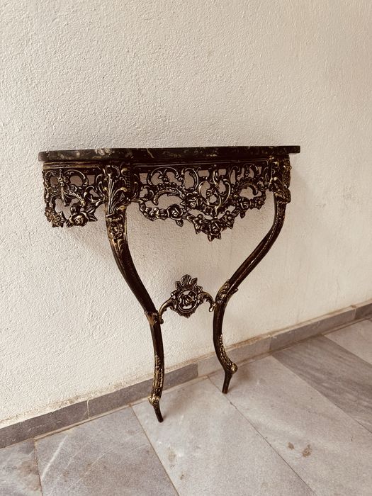 Антикварна конзолна маса от месинг и мрамор – Rococo стил 50-70-те