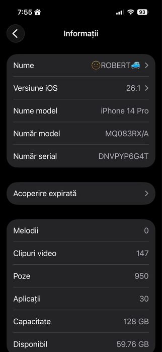 - IPHONE -14-PRO GOD/128 gb,full box,battery health 85%
