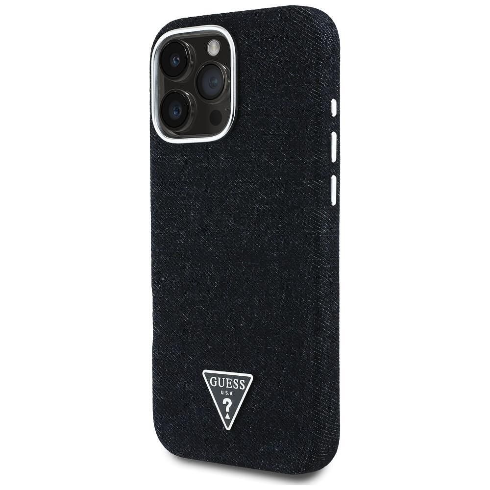 Guess – калъф denim triangle logo magsafe за iphone 16 pro max – черен