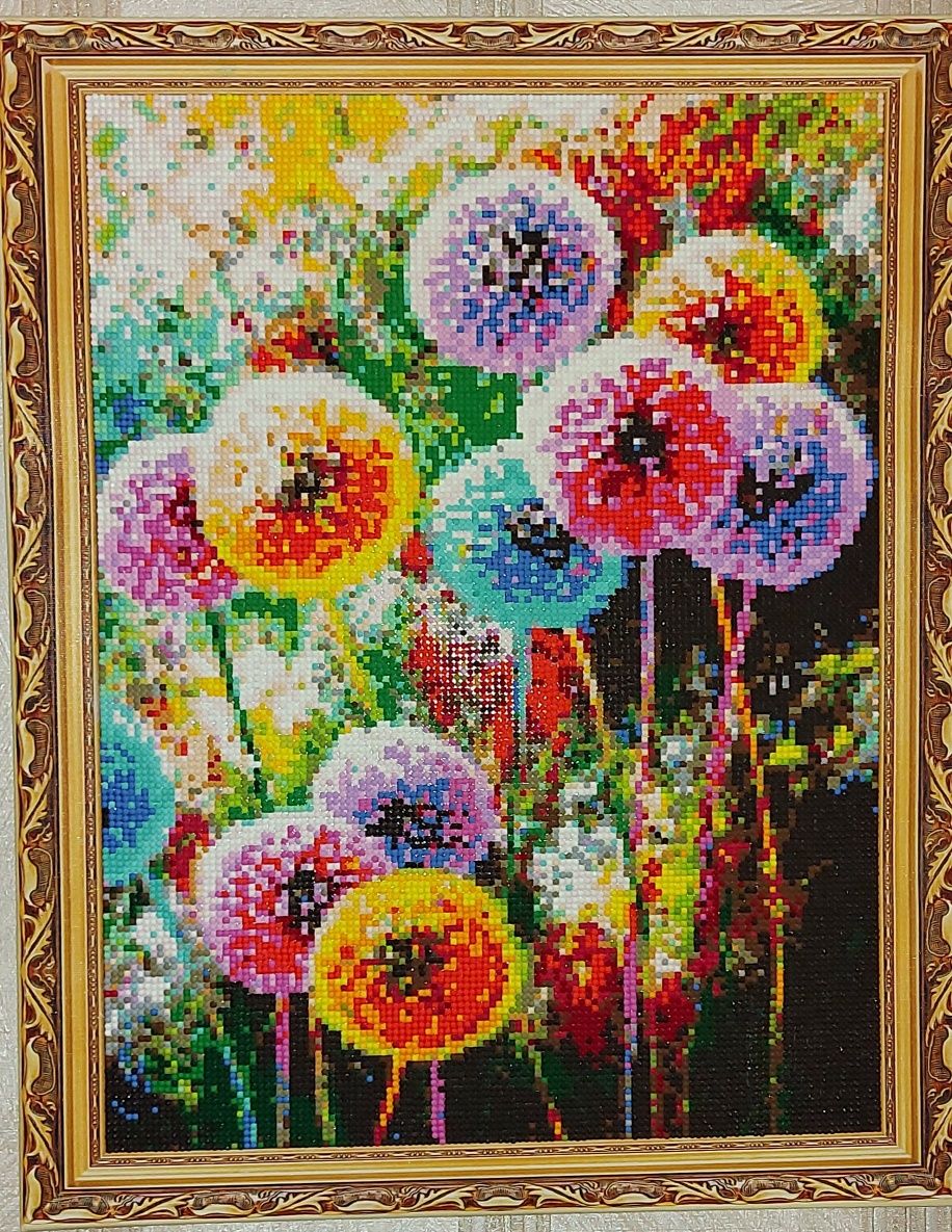 Картина "Одуванчики" из алмазной мозайки. 40×50 размер.