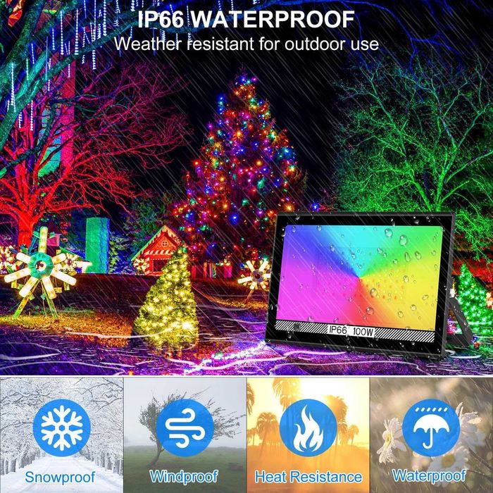 2/бр. RGB LED външен прожектор 100W, Димируем 10000LM IP66