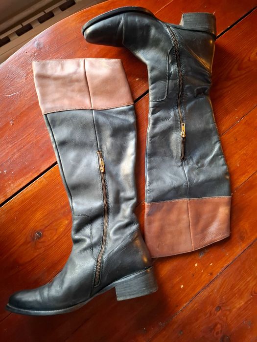 Високи ботуши естествена кожа, №40, черно и кафяво, използвани