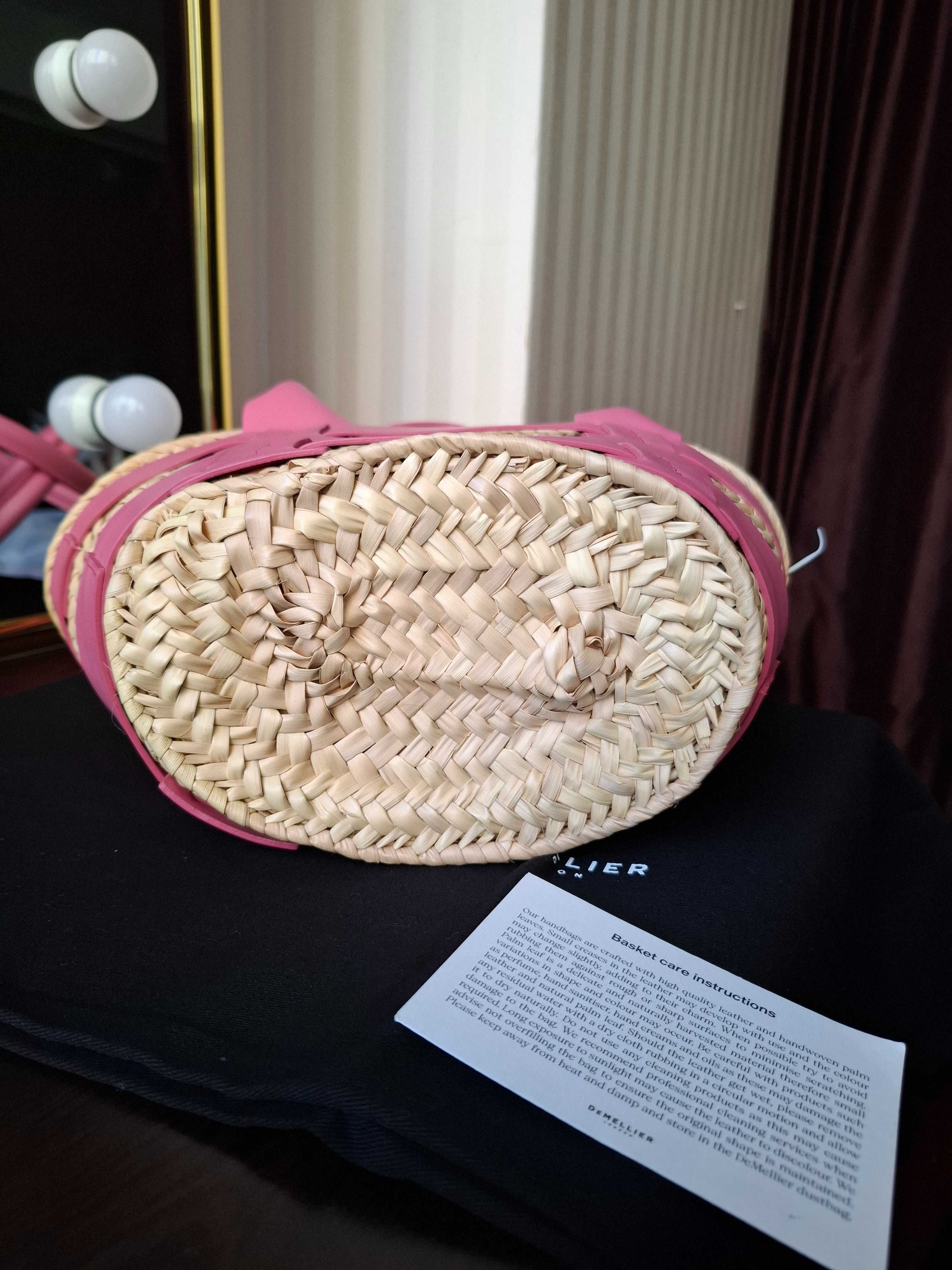 DEMELLIER Geanta De Plajă Originală Pink Mini Santorini Raffia Tote