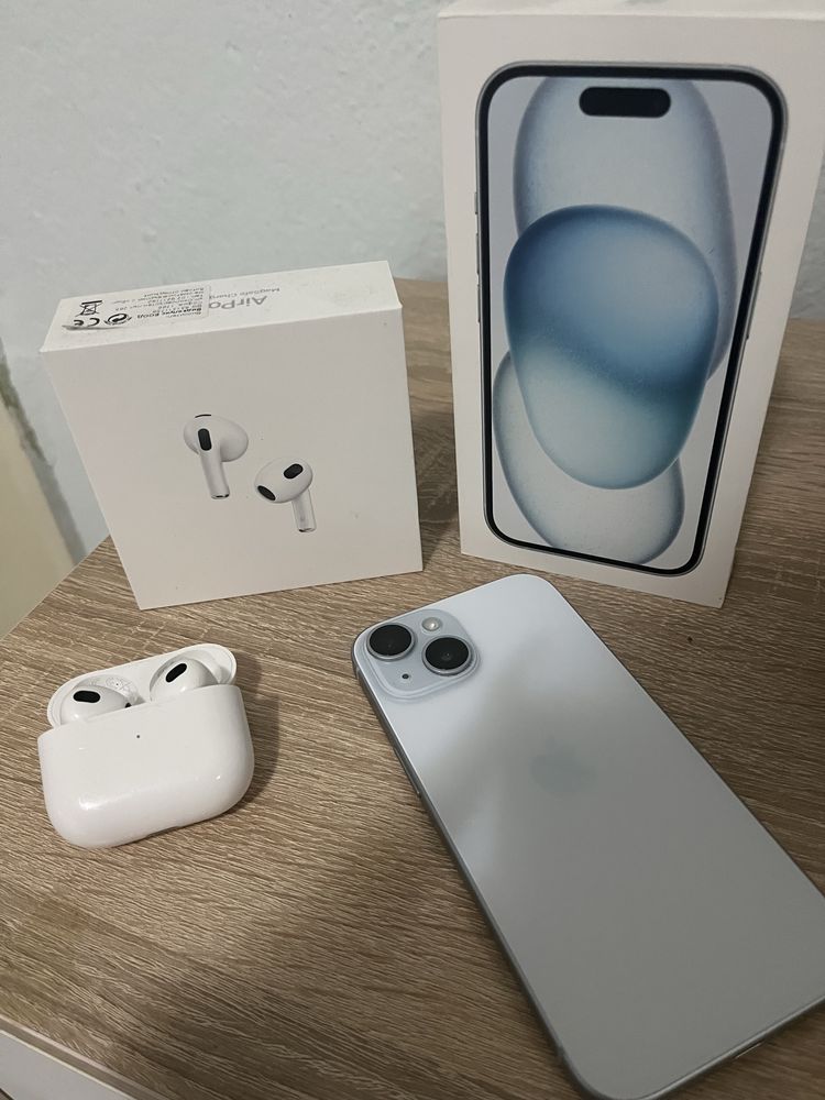 Продавам комплект Iphone 15 и слушалки Airpods 2 gen