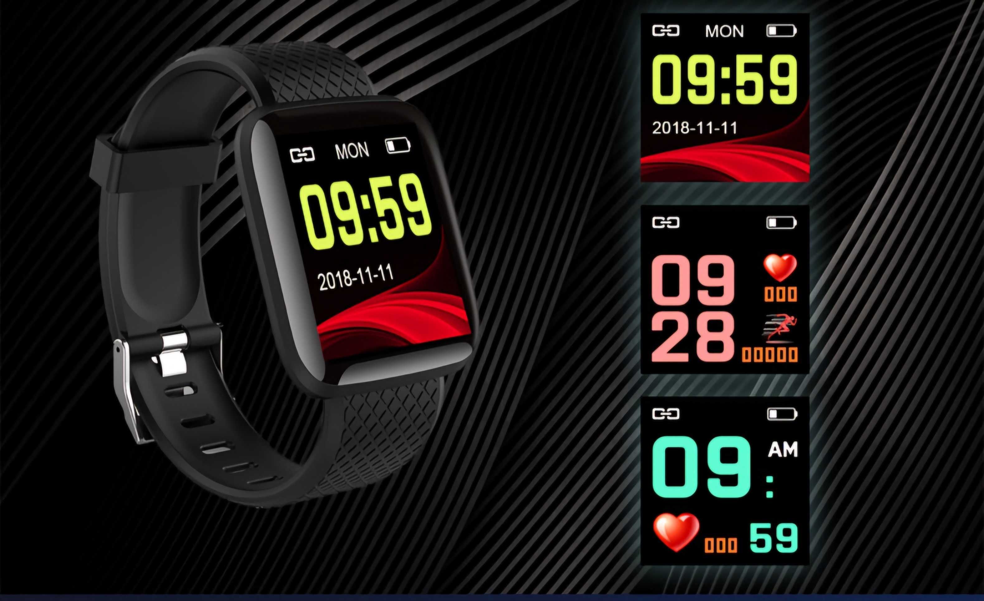 Smart watch bluetooth. Zeci de funcții fitness&sănătate. Negru.Pătrat.