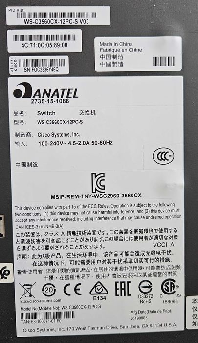 Cisco router WS-C3560CX-12PC-S