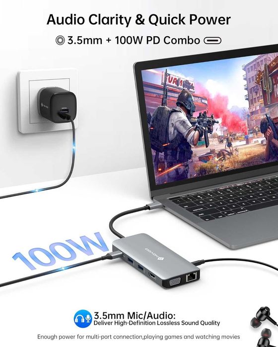 NOVOO R11 нов с много портове за 3 телевизора с USB C 11 в 1 ...