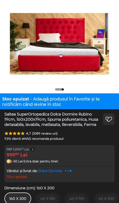 Saltea Super Ortopedica Dolce Dormire Rubino 19cm, 160x200x19cm