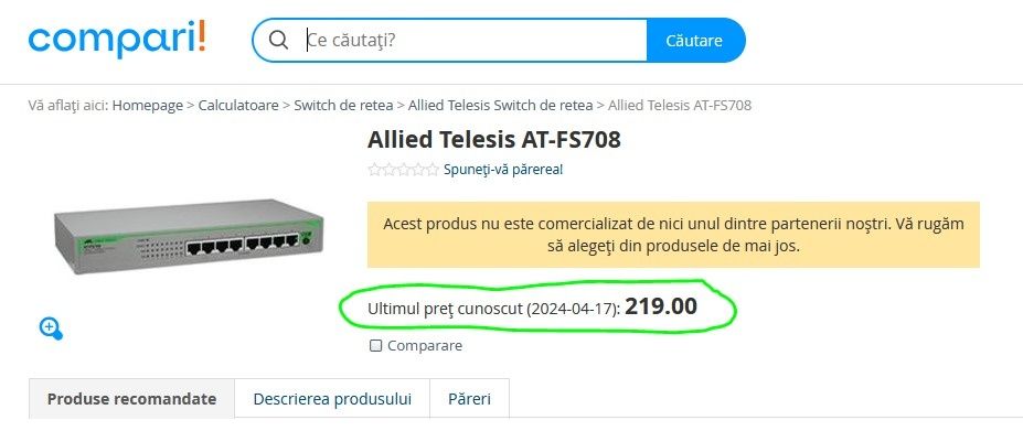 Switch 8 porturi Allied Telesis AT-FS708