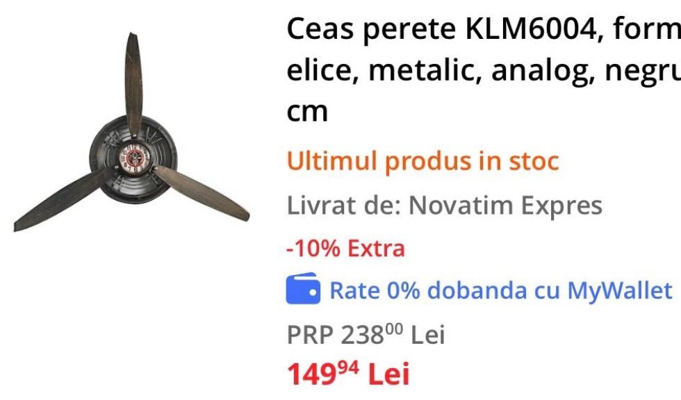 Ceas perete, forma elice