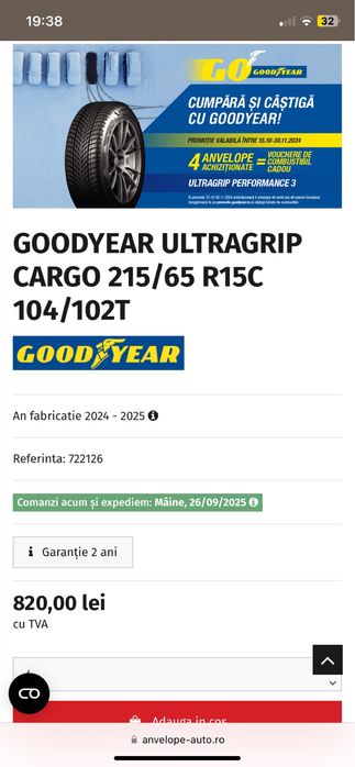 Doua anvelope M+S : 215 65 15 C. - Goodyear -