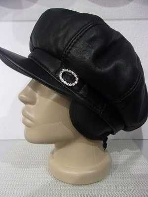 Дамски каскет Естествена кожа Черен