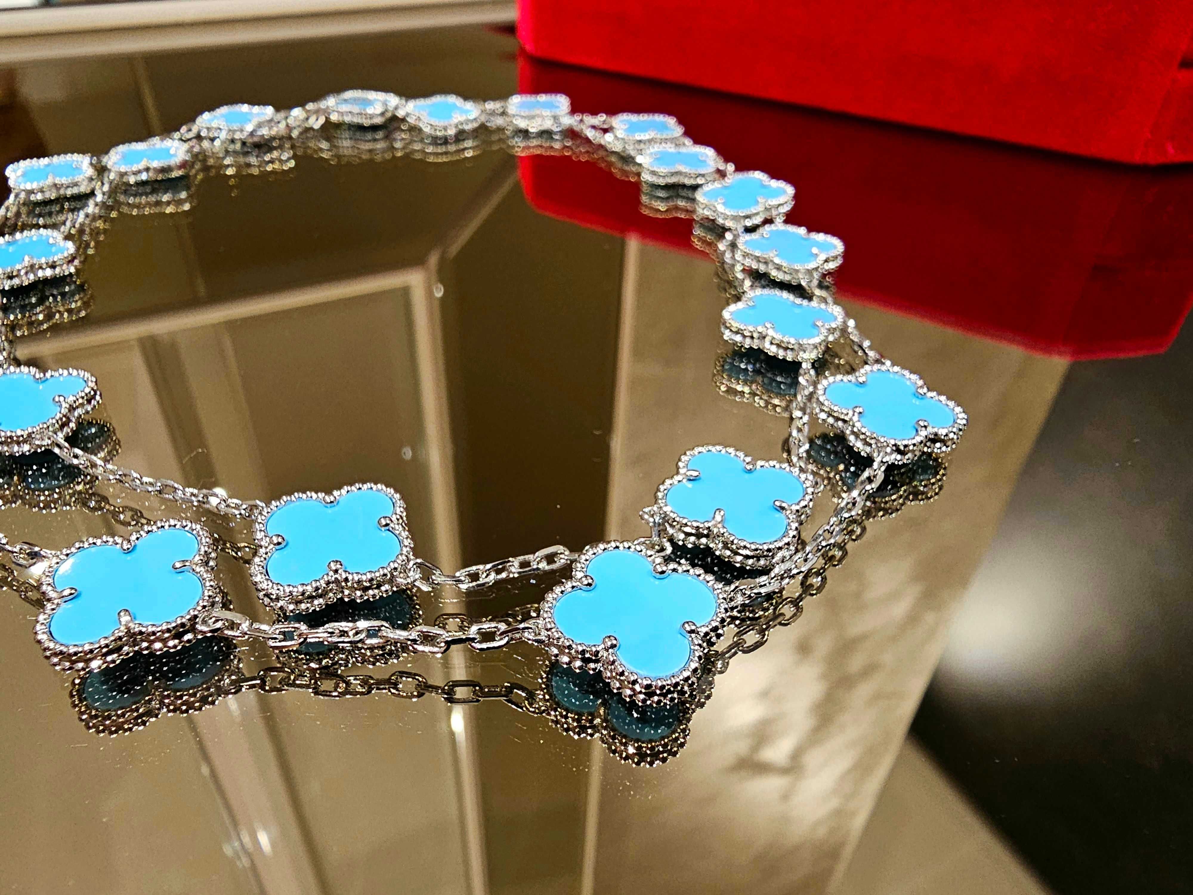 Van Cleef & Arpels VCA Silver Turquoise 20 Alhambra Дамско Колие