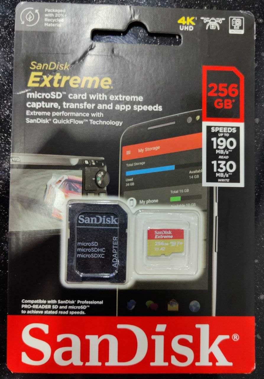 SanDisk 256GB Extreme 190MB/s 4K -GoPro Insta360 uchun- Bepul dostavka