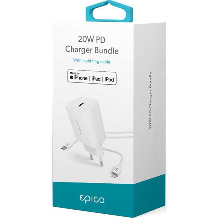 Epico 20W PD Charger Bundle EU - White Зарядно с кабел за iPhone, iPad