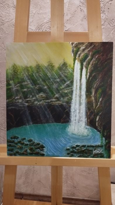 Авторска картина с акрилни бои - Тайният водопад