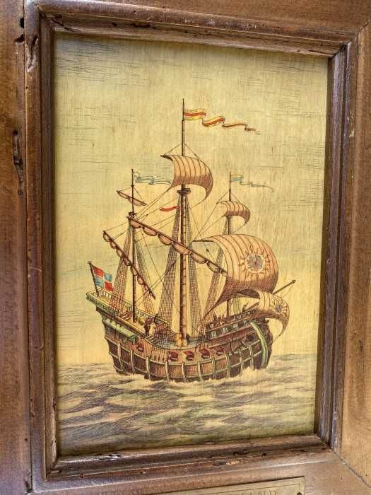 Deosebit tablou-foarte vechi-Nava comercială din sec-XVII-Anglia