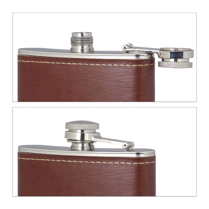 Sticla metalica 200ml plosca de buzunar inox husa din piele sintetica