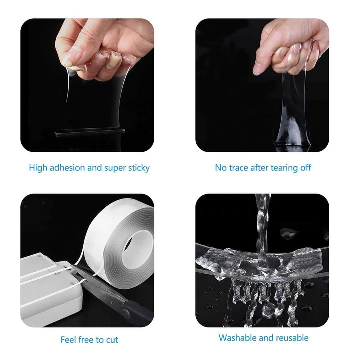 Banda dublu adeziva transparenta extra puternica rezistenta 30mm x 1m