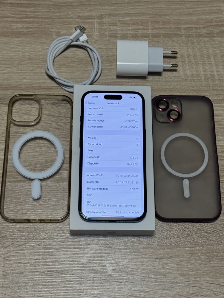 iPhone 15, Black NOU, Garantie Mai 2026, 100% Baterie