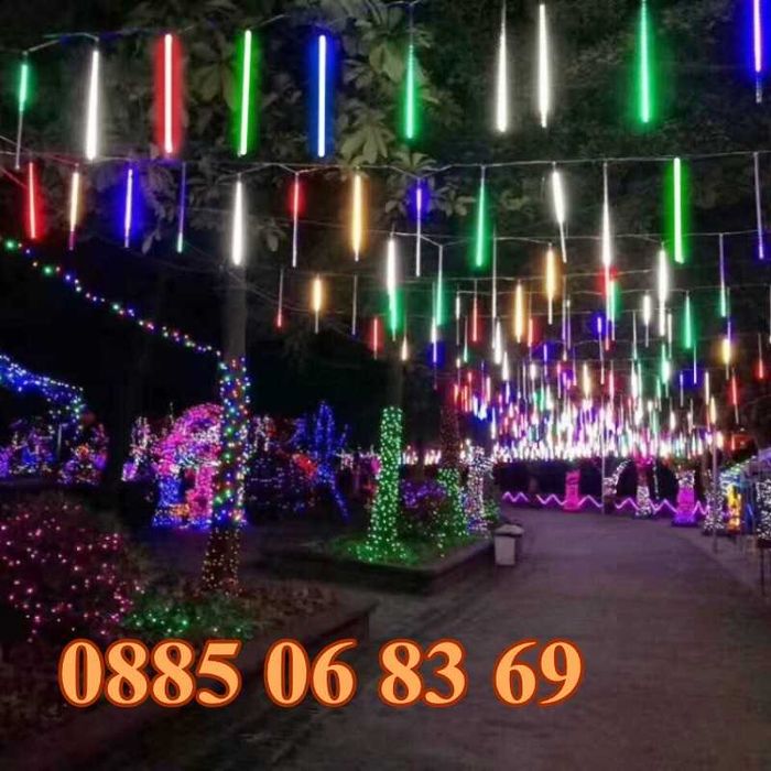 Коледна падаща тръба, падащ сняг 50 см , многоцветна, к-т от 8 тръби