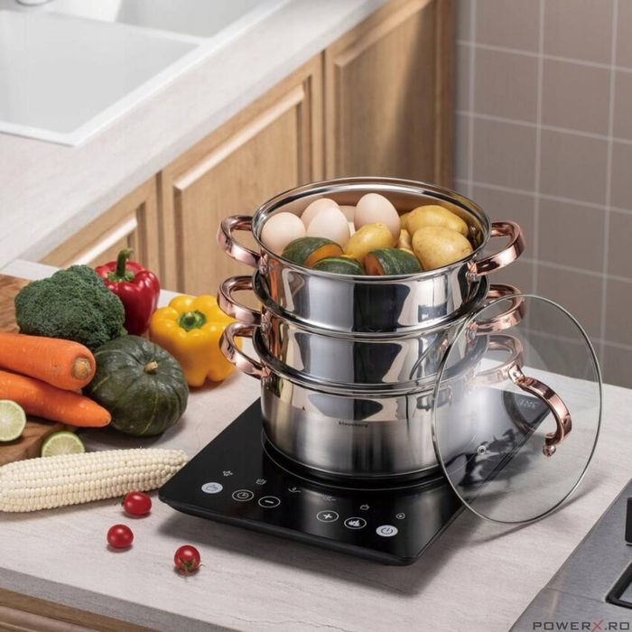 Set de 4 piese, oala pentru fiert cu abur, inox, diametru 18 cm,