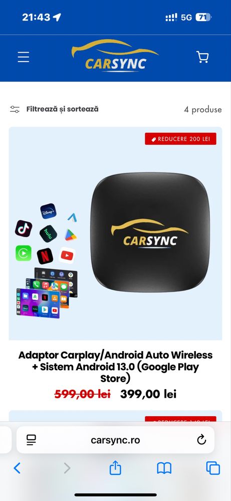 Vand adaptor carplay/android auto wireless sistem android 13.0