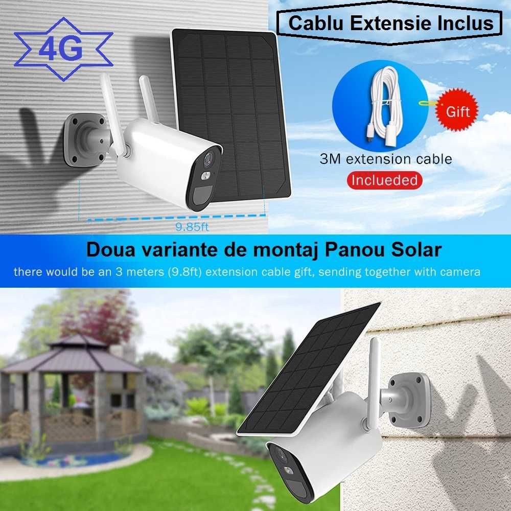 Camera Video 4G Panou Solar Full HD 1080p cu acumulatori de 21700mAh