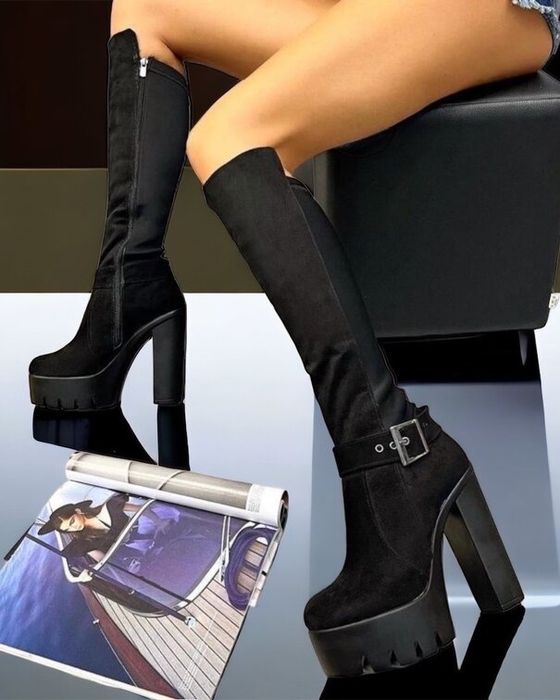 Ботуши на ток - черен велур (36-40)