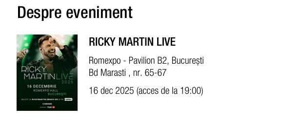 Bilete Concert Ricky Martin  marti,16 decembrie, Romexpo