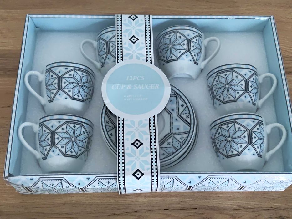 Set 6x ceașcă cafea/ceai cu 6x farfurioară cu motiv tradițional