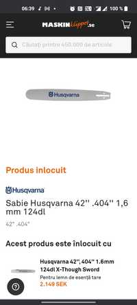 Vând lamă de 105 cm cu lanț pentru Husqvarna nouă cu pas mare 404
