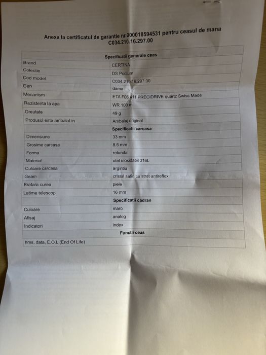 Ceas Certina DS Podium damă Swiss Made