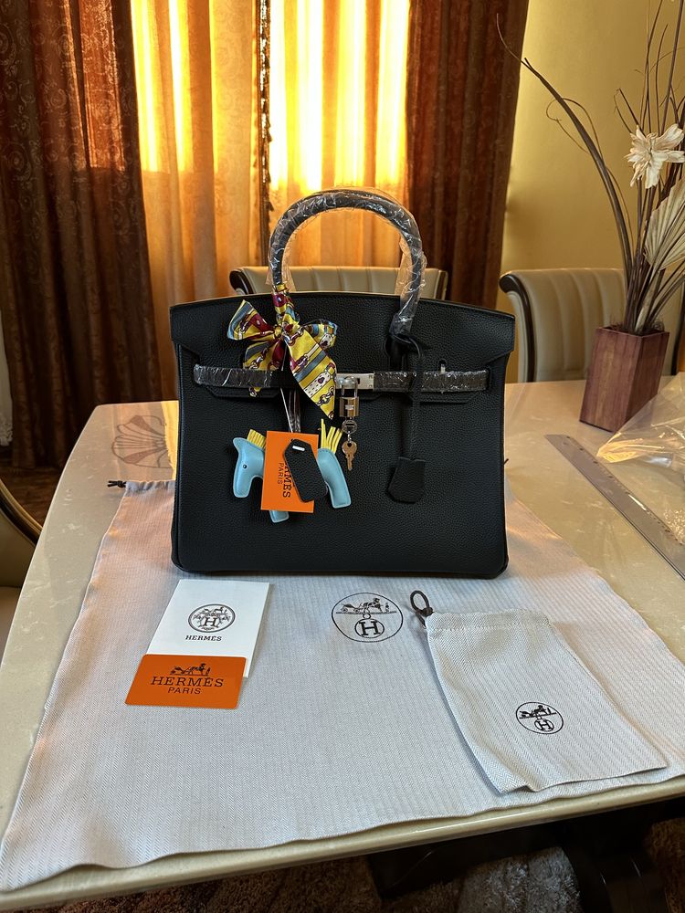 Geanta Hermes Birkin 35cm Black Piele Accesorii Silver