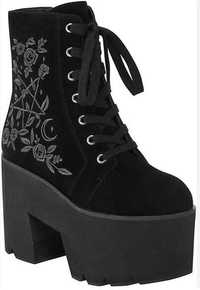 Botine negre goth/rock/gothic catifea "Gaia", KILLSTAR, masura 38