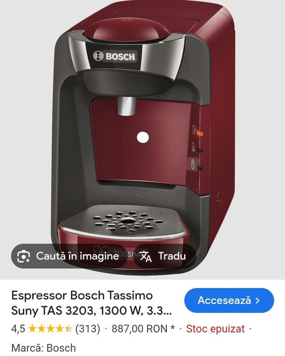Espressor Bosch Tassimo Suny TAS 3203. Preț magazin 887 RON.