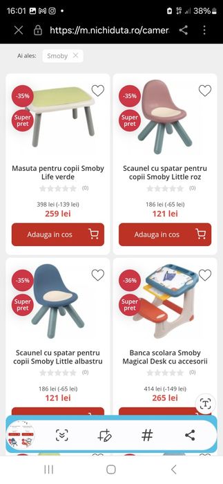 Masa și scaune Smoby pentru copiii 1-6 ani stare foarte bună