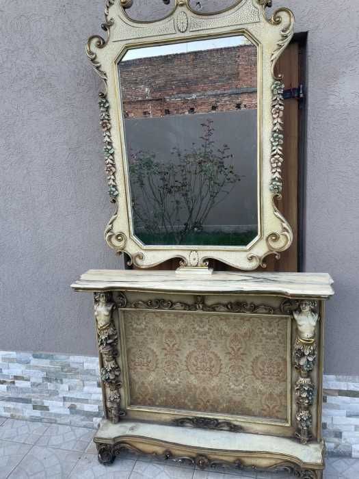 Impozanta consola venetiana cu oglinda-sculpturi-blat marmura-Italia