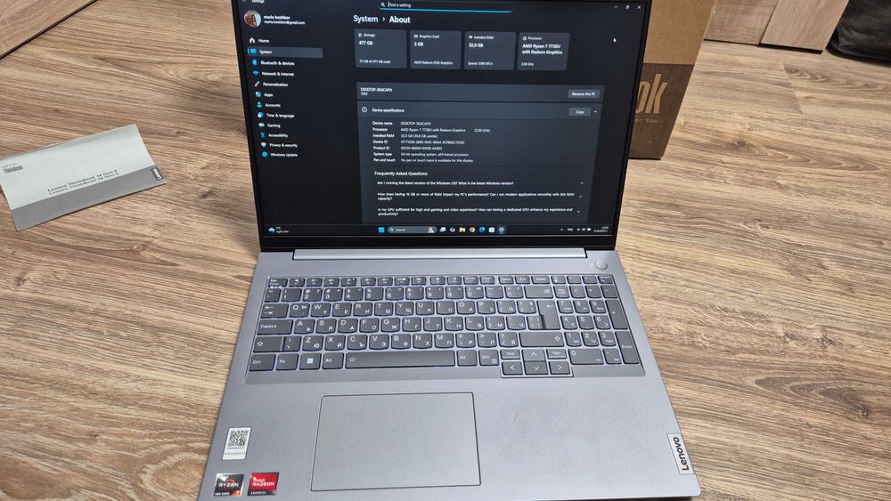 Lenovo ThinkBook 16 Gen 6 Ryzen™ 7 7730U/32GB DDR4/512GB SSD NVMe