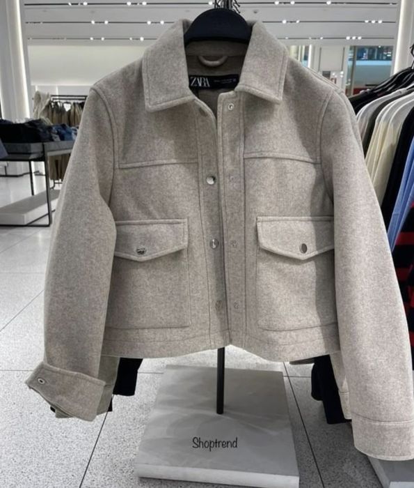 Стилно късо палто/яке от ZARA – бежов вълнен дизайн.