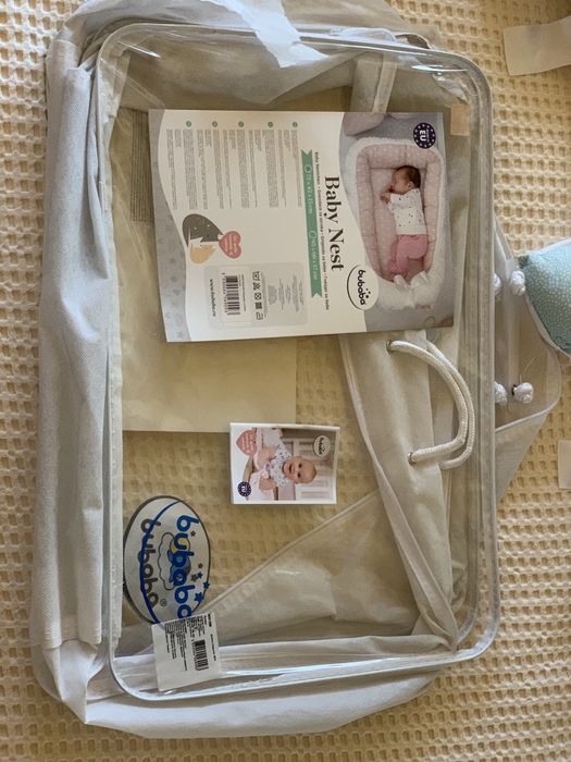 Bubaba - Baby Nest cu  doua fete, alb cu verde | set pentru gemeni