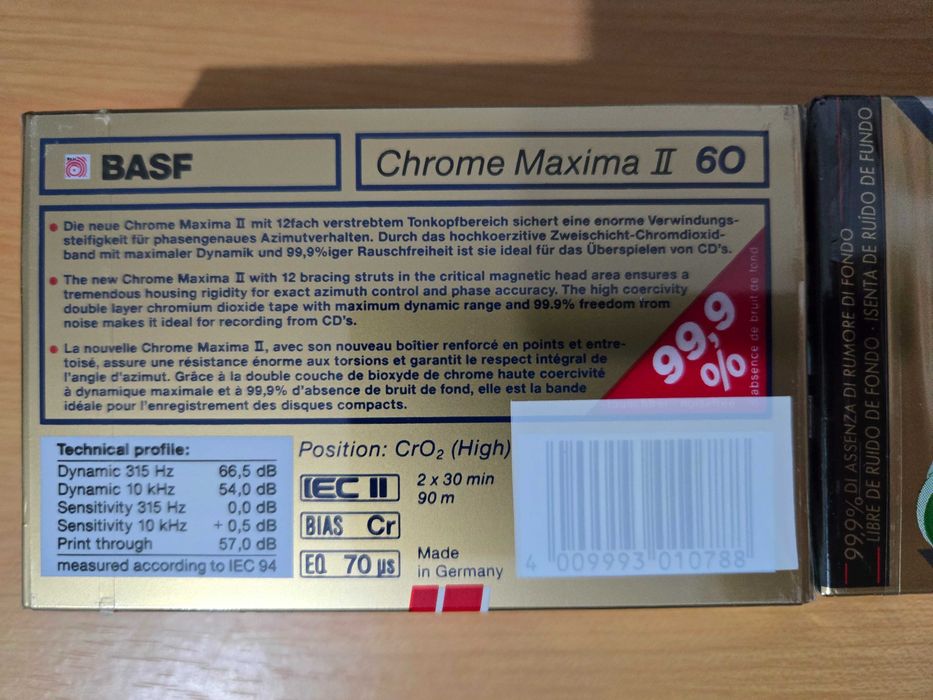 Casete audio BASF CHROME MAXIMA II sigilate