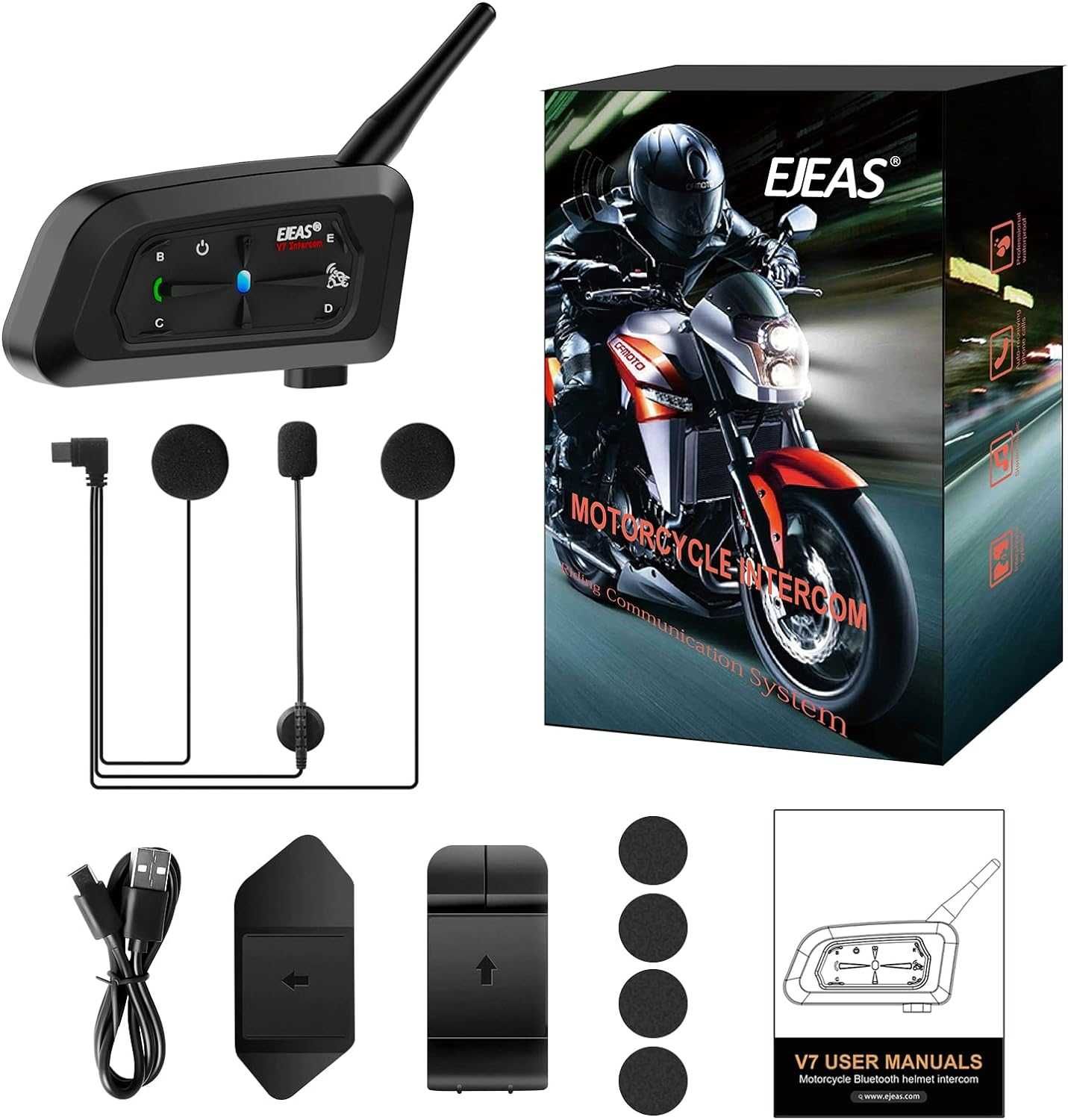 EJEAS V7 Bluetooth интерком за мото каска 7 ездача 1200M