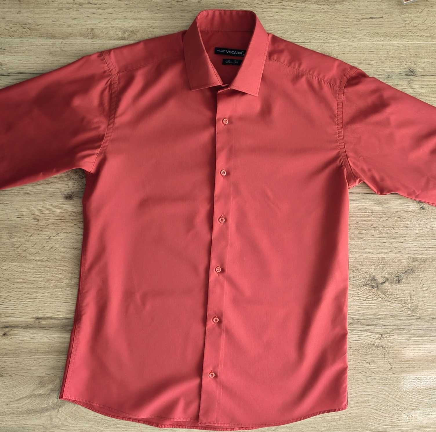 Мъжка червена риза с дълъг ръкав, slim fit, L, Viscard
