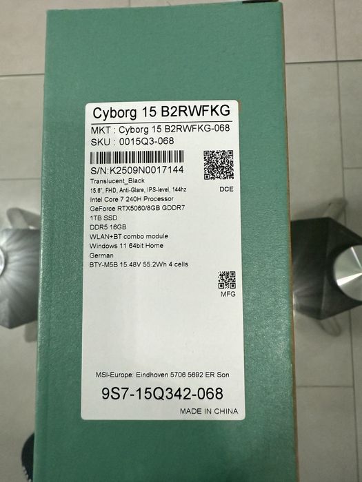MSI Cyborg 15 B2RWFKG • i7 240H • 1TB SSD • 16GB RAM • RTX 5060 • NOU
